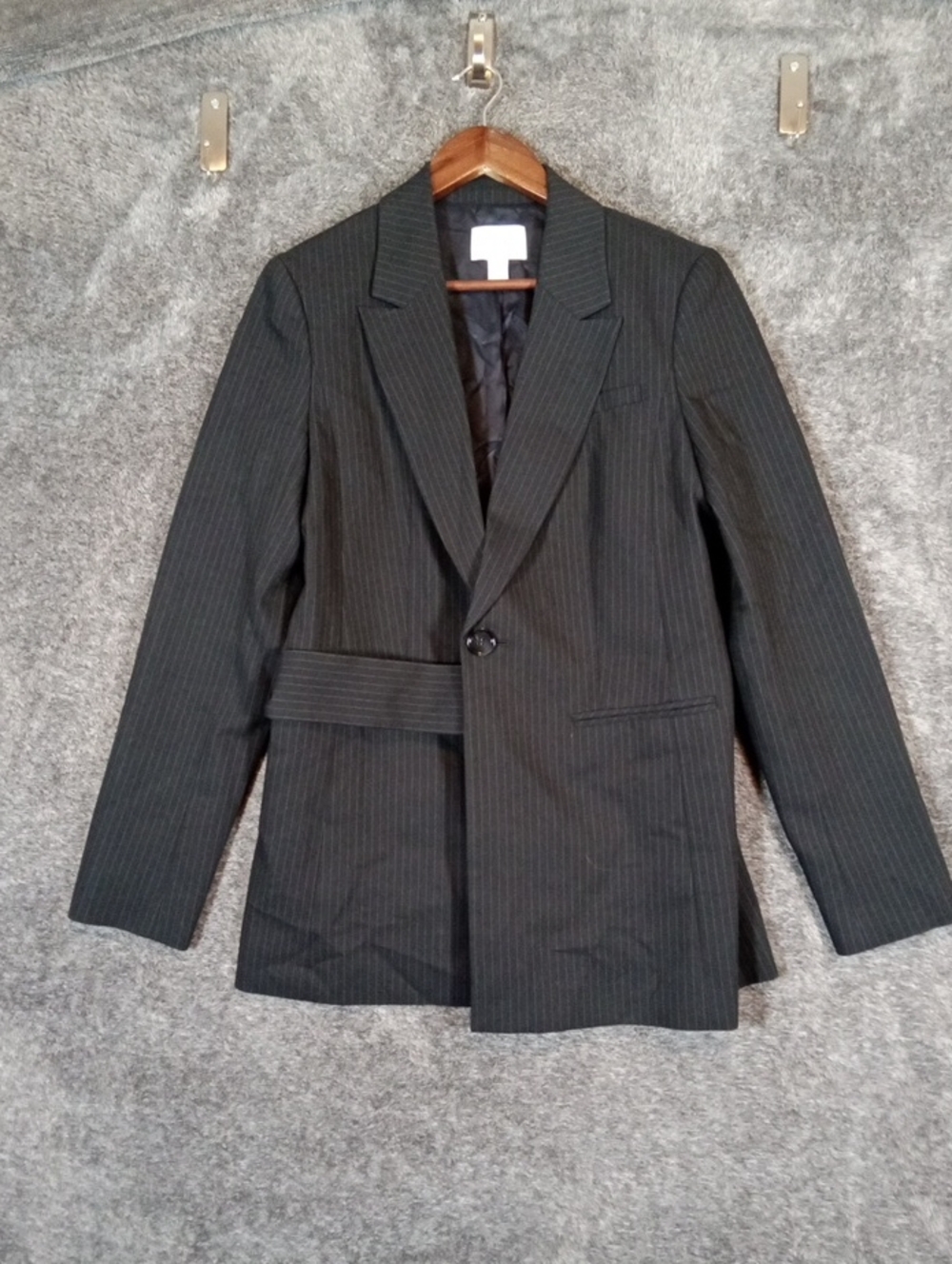 Lewit Womens Pinstriped Blazer One Button Single Breasted Office Luxury Business